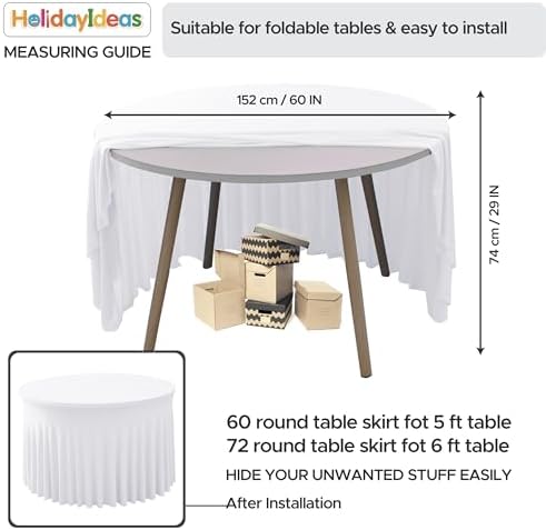 6 Pack White Spandex Table Skirts for 60 Inch Round Tables, Wedding Party - Image 5