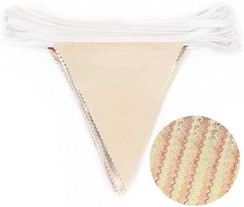 Rose Gold Champagne Gold Beige Party Decorations Metallic Fabric Triangle Flag Pennant Banner Garland Bunting for Engagement Bridal Shower Wedding Birthday Baby Shower Graduation Decoration Supplies - Image 2