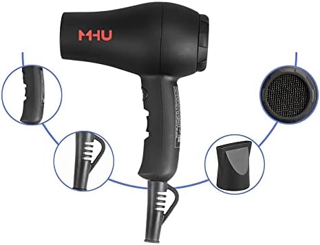 Professional Mini Travel Hair Dryer for RV 1000 Watts Ceramic Ionic Blow Dryer for Kids Plus Concentrator, Black - Image 6