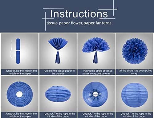 Rose-Gold Navy-Blue Pink Party Decorations - 18pcs Gender Reveal Decor,Tissue Pom Poms Event Supplies,Paper Flowers,Paper Lanterns,Baby Shower decoration,Birthday,Engagement,Bachelorette,Wedding - Image 6