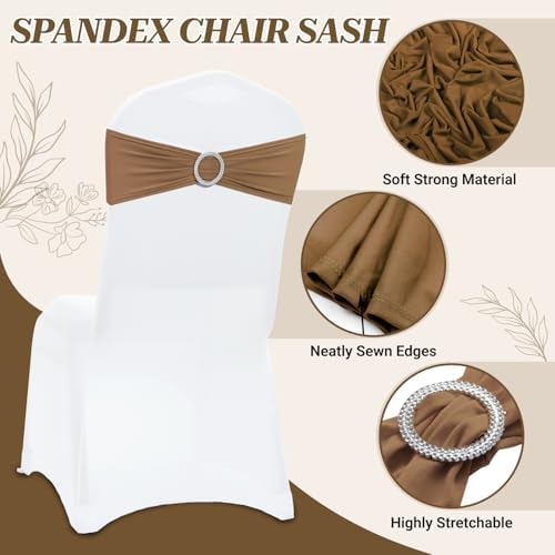 MDS Pack of 150 Spandex Chair Sashes for Wedding Party & Event – Mocha - Image 3