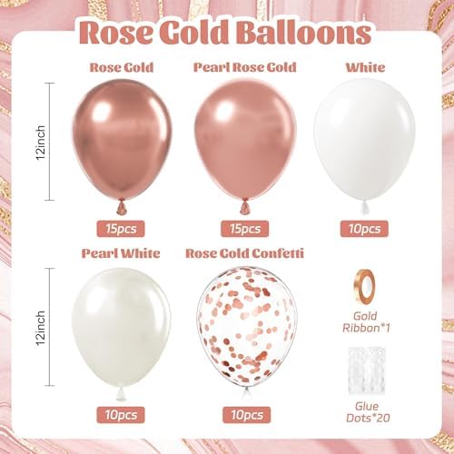 60pcs 12inch Rose Gold Balloons with Pearl White and Confetti Balloons - Image 2