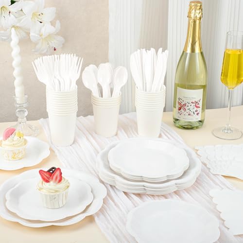 175 Pcs White Plates and Napkins Set White Party Supplies Serve 25 Guest - Image 4