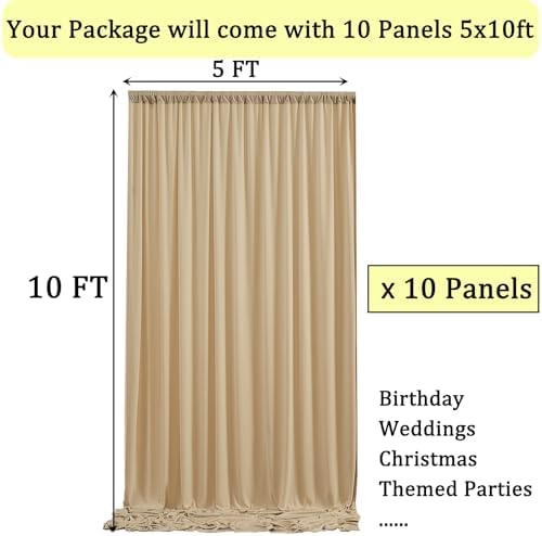 50ftx10ft Wrinkle Free Champagne Backdrop Curtains for Parties, 10 Panels 5x10ft Thick Polyester Backdrop Drapse for Weddings Birthday Photography Background Curtains - Image 6