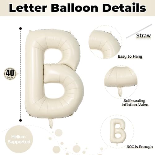 40 Inch Beige BABY Balloon for Baby Shower, Large Cream White Baby Foil Balloons Letters with Ribbon, Neutral Ivory Alphabet Baby Mylar Balloon Banner Sign for Gender Reveal Backdrop Party Decorations - Image 2