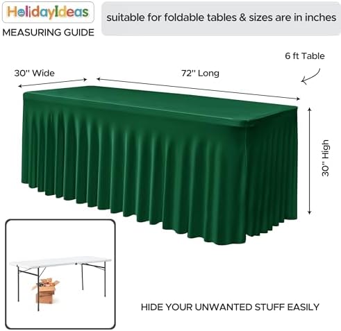 2 Pack Spandex Table Skirts 6ft,Hunter Green for Christmas Decor - Image 5