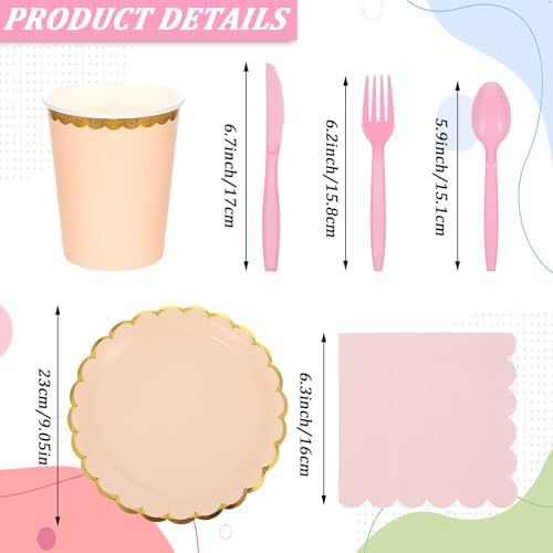 240 Pieces Pastel Party Supplies Disposable Dinnerware Set Include Plates and Cups Napkins Plastic Forks Knives Spoons Tablecloth for Wedding Birthday Party Decorations - Image 2