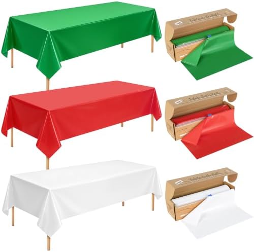 3 Roll 100FT x 54IN Christmas Plastic Tablecloth Roll with Slide Cutter Box by COSINIA