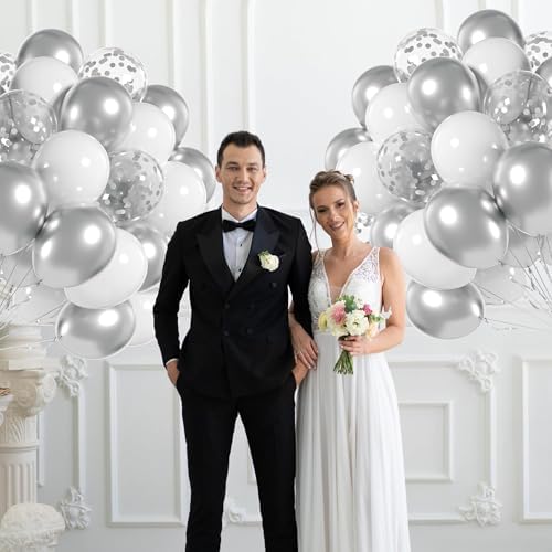 60pcs 12inch White and Silver Balloons with Confetti Balloons - Image 5