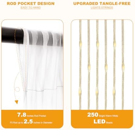 White Tulle Backdrop with Fairy Lights for Parites Wrinkle-Free Sheer Curtain Drapes Photo Back Drop for Wedding Baby Shower Bridal Shower Birthday Dance Home Décor- 10ft×8ft, White - Image 6
