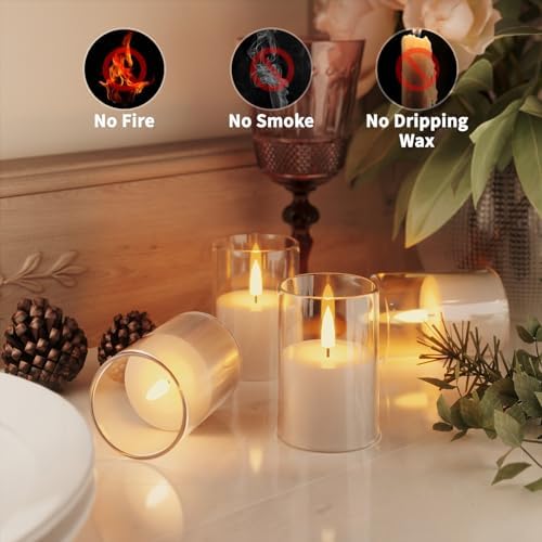 VIODAIM 6Pack Flickering Flameless LED Candles with Timer, Battery Powered - Small Pillar & Votive, Clear (2"X3") - Image 2