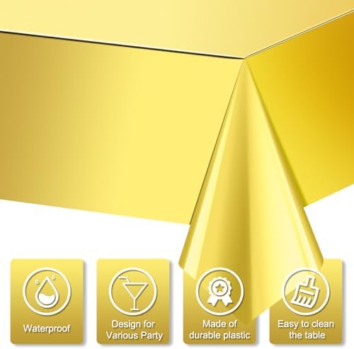6 Pack Gold Plastic Tablecloth, Disposable Rectangle Table Covers, Holographic Metallic Foil Tablecloth Gold Party Supplies Decorations for Birthday Graduation Anniversary Bachelorette, 54x108Inch - Image 3