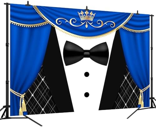 Tuxedo Backdrop 15x8FT Blue Curtain Crown Gentleman Birthday Party Background for Photography, Father or Boss Birthday Party Decorations Banner - Image 7
