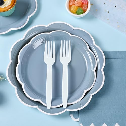 96 Pcs Dusty Blue and White Paper Plates and Napkins Set for 24 Guest - Image 5