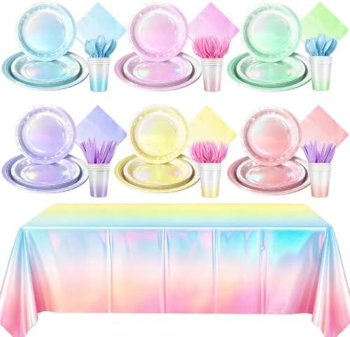 Iridescent Pastel Holographic Party Supplies, Serve 24 by PEMOTYST