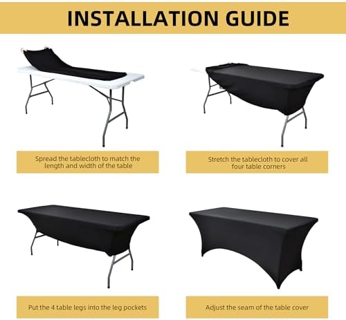 2-Pack 6ft Black Spandex Table Covers for Rectangle Standard Folding Tables - Wrinkle Resistant Stretch Tablecloths - Ultimate Fitted Table Protector for Parties, Trade Shows, Banquet - Image 5