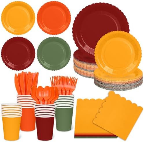 168 Pcs Fall Party Plates and Napkins Set, Orange and Green Party Decor by Unknown