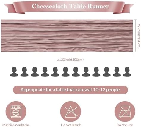 6 Pack Pink Cheesecloth Table Runner 35"×120" Gauze Fabric Table Runner - Image 3