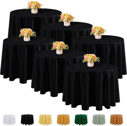 Fitable 6 Pack Black Round Tablecloths - 120 Inches in Diameter by Fitable