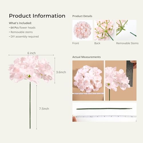 Auihiay 64Pcs Pink Hydrangea Artificial Flowers Bulk, Silk Hydrangeas - Image 4
