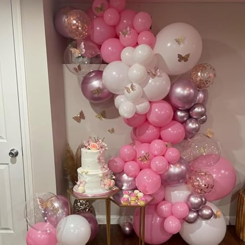 Pink and White Balloon Arch Kit, Pastel Pink Metallic Pink Pearl White Balloons Garland with Clear Balloons Explosion Star Foil Balloons for Girls Birthday Valentine's Day Princess Party Decorations - Image 6