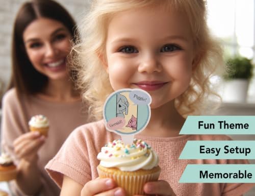 Elephant and Piggie Stickers Willems Party Decorations (24 Cupcake Toppers) - Image 3