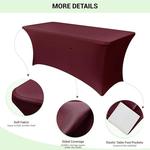 Obstal 8ft Stretch Spandex Table Cover, 2 Pack, Wine Red - Image 3
