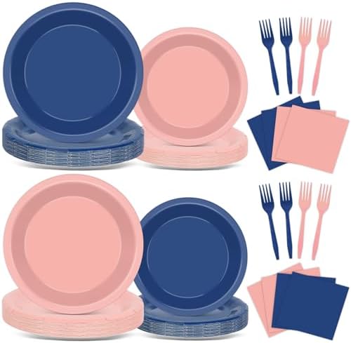 CHUNNIN 96Pcs Baby Gender Reveal Party Plates and Napkins for Boy or Girl Gender Reveal Party Supplies Baby Shower Paper Dessert Plates Pink and Blue Tableware Set for 24 Guests Shower Decorations by CHUNNIN
