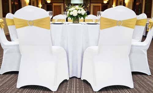 MDS-MEGADECORSUPPLY Chair Sashes, Pack of 100 Gold, Spandex, Stretch Chair Cover Bands with Buckle Slider for Wedding and Events Decoration - Image 6