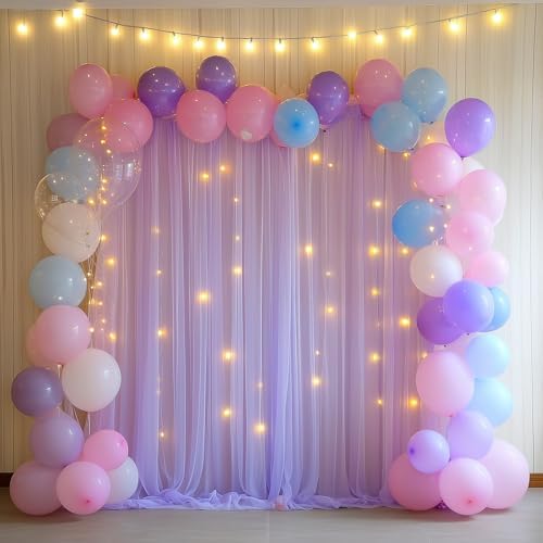 Tulle Backdrop Curtain with Lights 10x10FT Lavender Sheer Curtains - Image 5