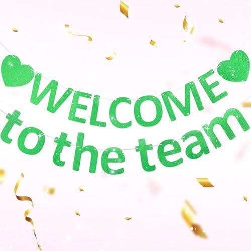 Pre-Strung Glitter Welcome to the Team Banner Welcome Banner Welcome Decorations for Office New Hire Events Corporate Onboarding & Team Building Parties (Green) by Unknown