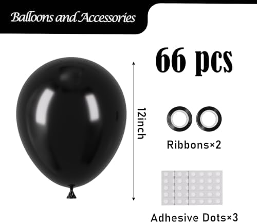 Voircoloria 66pcs Black Latex Party Balloons, 12inch - Image 2
