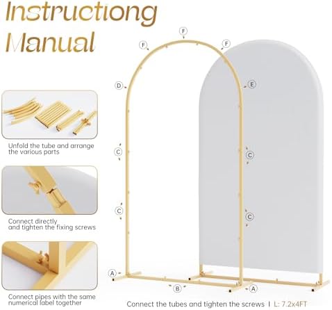 Toolterritary Set of 3 Metal Arch Backdrop Stand with Cover Set, (7.2FT, 6.6FT, 6FT Wedding Arch and Cover Set), Backdrop Arch for Party, Baby Shower, Birthday, and Graduation Ceremony - Image 2