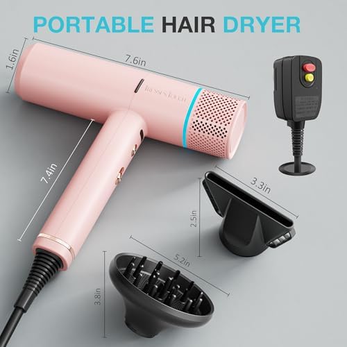 Ionic Hair Dryer with Diffuser and Concentrator, Professional Lightweight Quiet Blow Dryer, Powerful 1600 Watt Motor for Fast Drying and Straight & Wavy Hair, 3 Temps/2 Speeds, 6.56 Ft Cord, Pink - Image 2