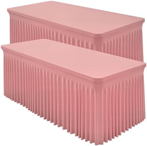 2 Packs Dusty Rose Spandex Table Cloths 6 Foot, Fitted Stretch Table Cover with Skirts 30x72 Inch, Wrinkle-Free Floor Length Tablecloths Rectangular for Weddings Parties Banquets Events Decorations by Shillance