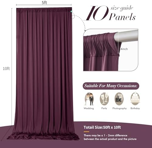 50 ft x 10 ft Wrinkle Free Maroon Backdrop Curtain for Parties, Polyester Burgundy Photo Backdrop Drapes 10 Panels 5x10ft for Baby Shower Wedding Birthday Photography Curtain Engagement Ceremony - Image 5