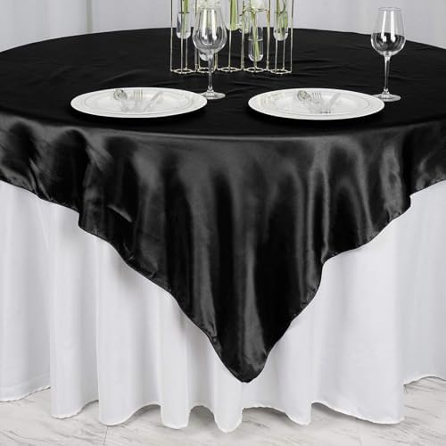 Balsa Circle 10 pcs 72x72 inch Black Square Tablecloth Satin Fabric Overlays Linens | Table Cloths Cover for Wedding Party Banquet Reception Events Decoration Kitchen Dining Events Kitchen Dining - Image 3