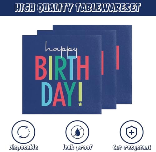 141Pcs Dark Blue Party Supplies for Baby Shower - Dark Blue Birthday Decorations Plates and Napkins Forks Cups Straws Cutlery for 20 Guests Happy Birthday Party Decorations - Image 3