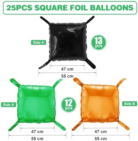 Black Orange Green Square Foil Balloon Wall,25Pcs Double Sided Balloons - Image 2