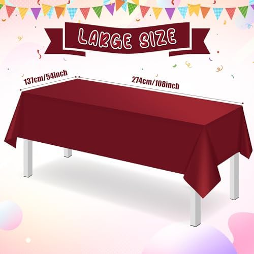 16 Pack Maroon Plastic Tablecloth for Rectangle Tables, Premium Decorative Burgundy Disposable Table Cloths for Parties, Rectangle Party Table Cover for Birthday Anniversary Graduation, 54x108 Inch - Image 2