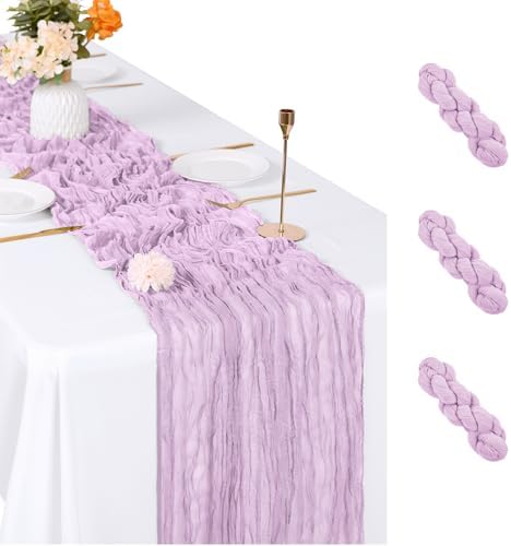 3 Pack Lavender Cheesecloth Table Runner, 17 x 108 inch, Semi Sheer Boho Cheese Cloth Fabric Table Runner Bulk for Wedding, Birthday, Party, Holiday, Home Decor (Lavender) by ACSUIT
