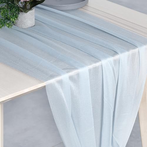 Pack of 5 Chiffon Table Runners 29 x 120 Inch, 14FT Long - Baby Blue - Image 2