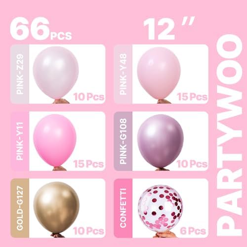 PartyWoo Pink and Gold Balloons 66pcs 12 Inch Gold Pearl Hot Pink Balloons - Image 2