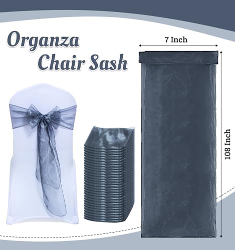 MDS Pack of 250 PCS Organza Chair Sashes Wider Dining Chair Bows Ribbon Tie Back for Wedding Party Birthday Bridal Shower Reception Event Banquet Home Chair Cover Decoration - Silver Gray - Image 3