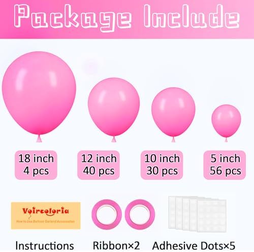 Voircoloria 130pcs Pink Balloons Garland Arch Kit, 18 12 10 5 Inch - Image 2