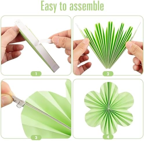 SUNBEAUTY Green Paper Flowers Decorations for Wall, Spring Summer Paper Fans Decor, Classroom Decor Paper Floral Backdrop Paper Flowers Decoration Hanging Paper Fans Green Flower Wall Decor, Set of 9 - Image 3