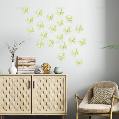 AUEAR, 100 Pack Sheer Mesh Wire Glitter Butterflies Butterfly Decoration with Gem for Home Wedding Party Wall Decorations (Green) - Image 3