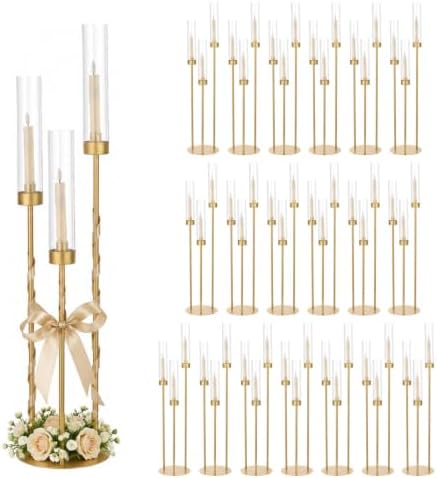 20PCS Gold 3-Arm Candelabra Centerpiece for Table 33.8in Tall Metal by Vincidern