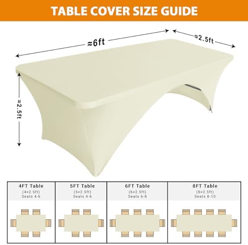 Eurmax USA 2-Pack Spandex Table Cover 6 ft. Fitted 30+ Colors Polyester Tablecloth Stretch Spandex Table Cover-Table Toppers,6 FT Table Cover Open Back (Ivory) - Image 5