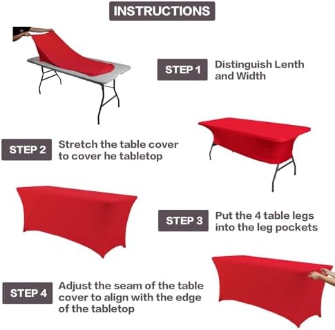IVAPUPU 2 Pack 6FT Table Cloth for Rectangular Spandex Red Table Cover - Image 4